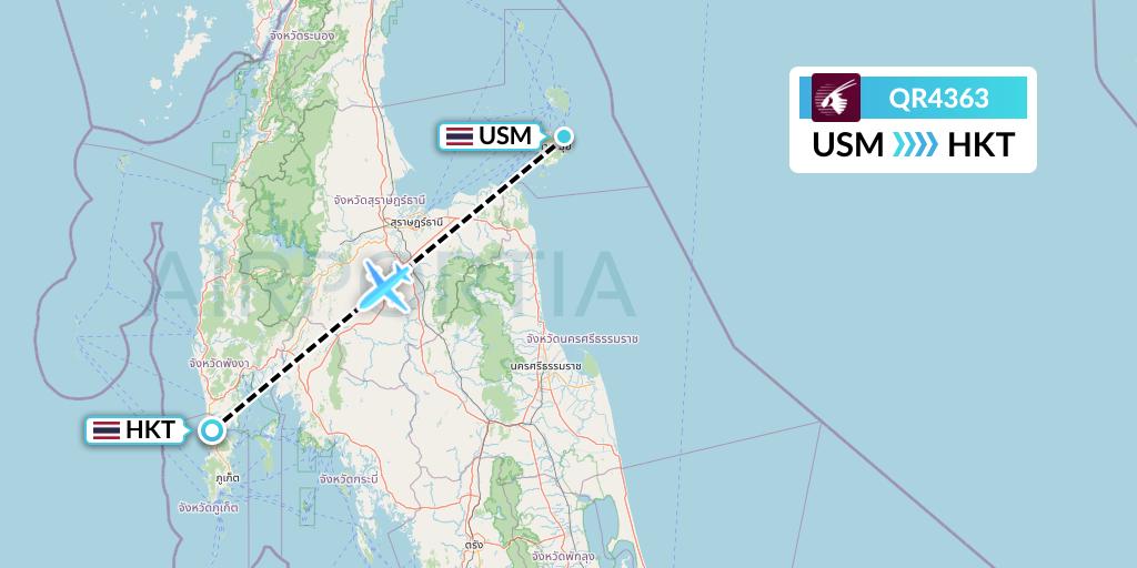 QR4363 Qatar Airways Flight Map: Koh Samui to Phuket