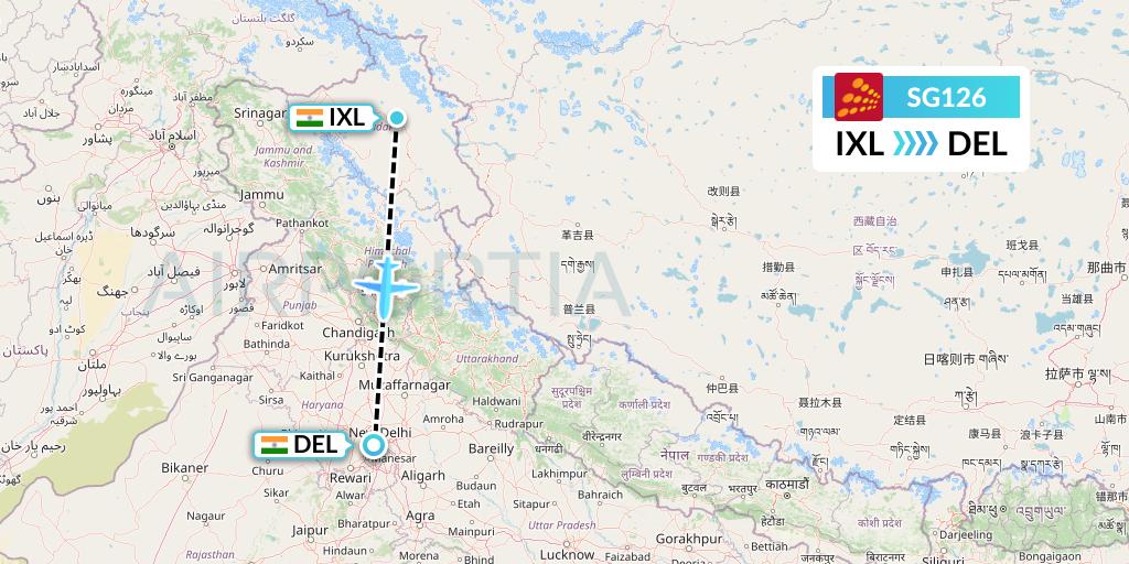 SG126 SpiceJet Flight Map: Leh to Delhi