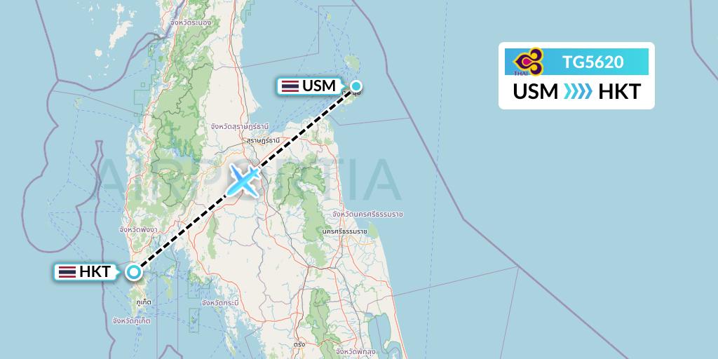 TG5620 Thai Airways Flight Map: Koh Samui to Phuket