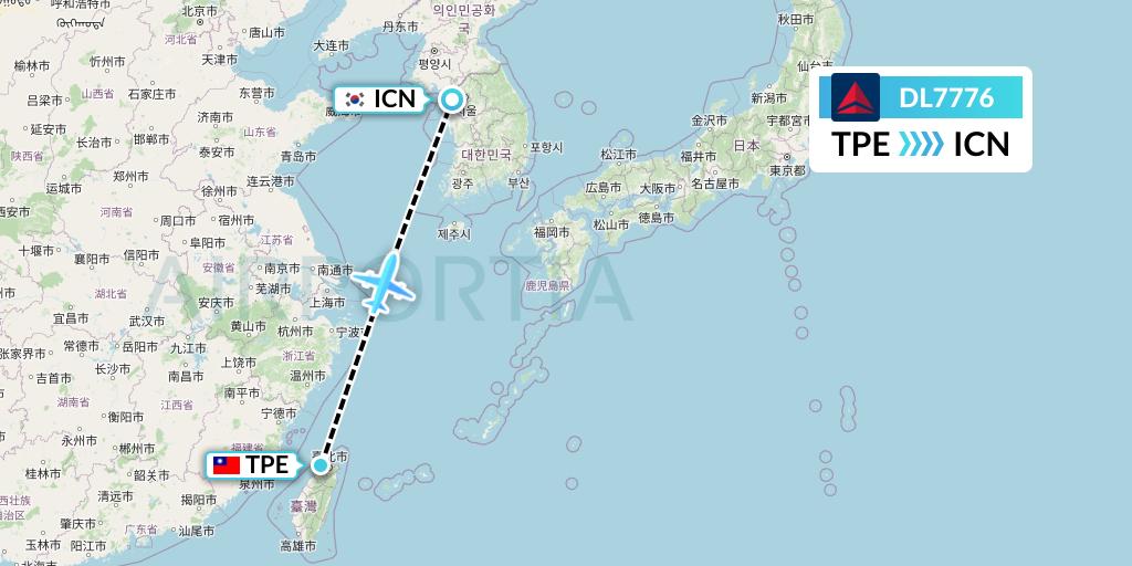 DL7776 Delta Air Lines Flight Map: Taipei to Seoul