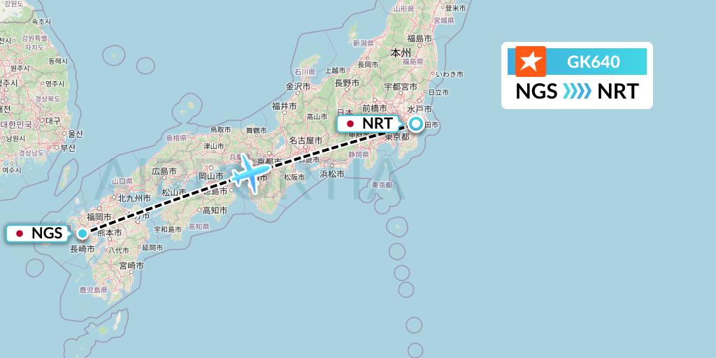 GK640 JetStar Japan Flight Map: Nagasaki to Tokyo