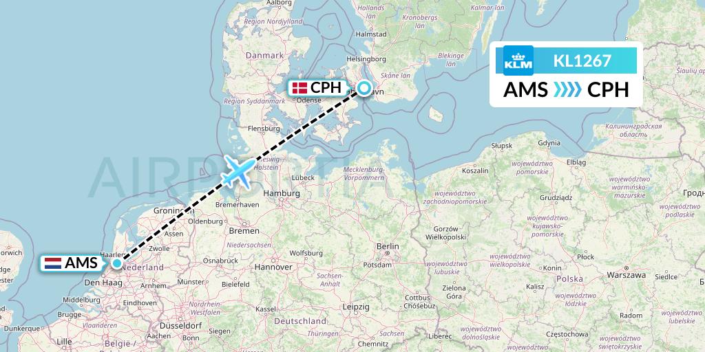 KL1267 KLM Flight Map: Amsterdam to Copenhagen