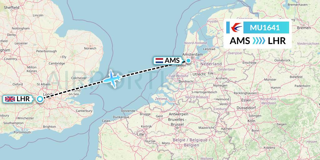 MU1641 China Eastern Airlines Flight Map: Amsterdam to London