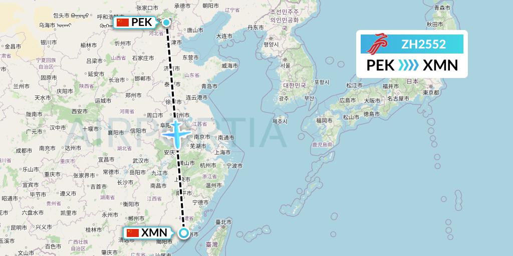 ZH2552 Shenzhen Airlines Flight Map: Beijing to Xiamen