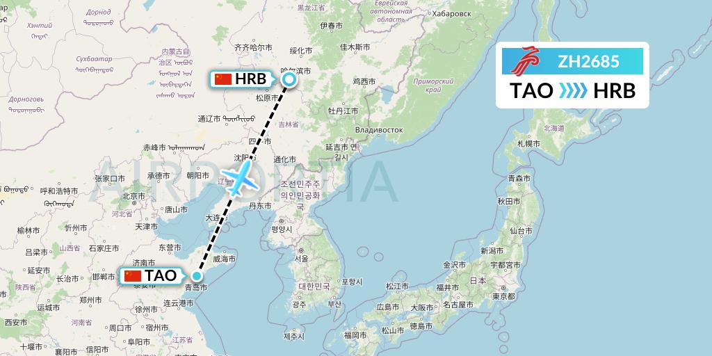 ZH2685 Shenzhen Airlines Flight Map: Qingdao to Harbin