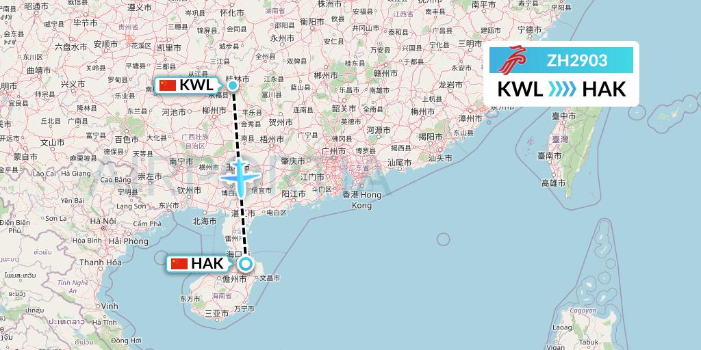 ZH2903 Shenzhen Airlines Flight Map: Guilin to Haikou