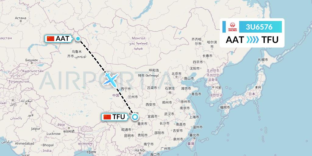 3U6576 Sichuan Airlines Flight Map: Altay to Chengdu