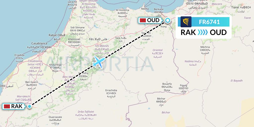 FR6741 Ryanair Flight Map: Marrakesh to Oujda