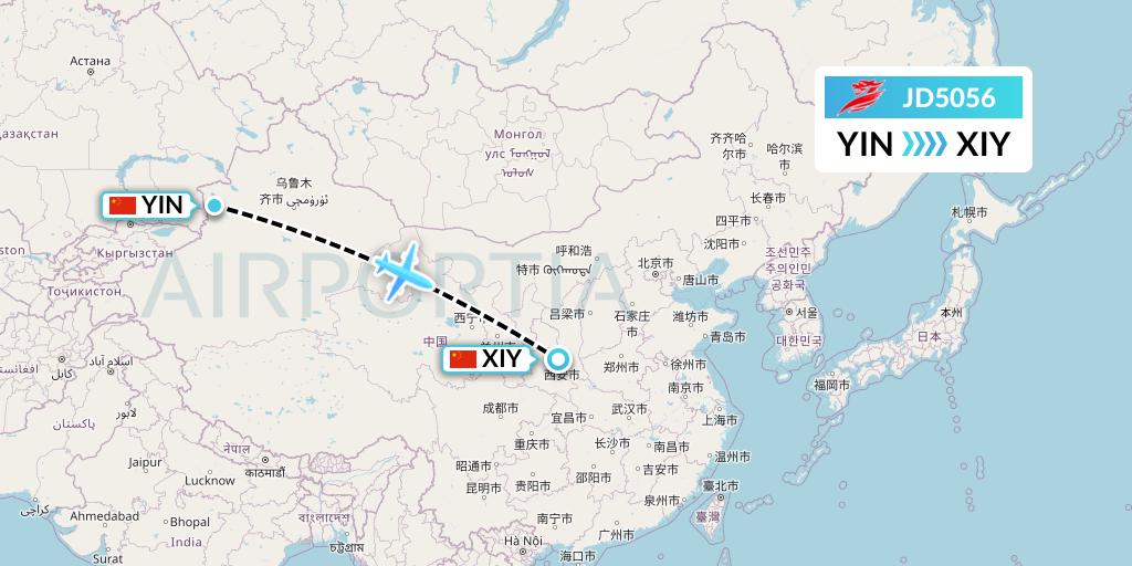 JD5056 Capital Airlines Flight Map: Yining to Xi'an