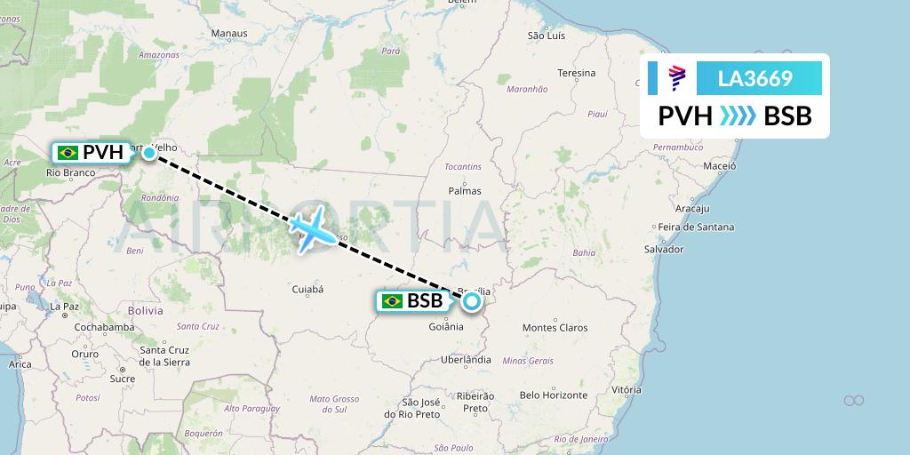 LA3669 LAN Airlines Flight Map: Porto Velho to Brasilia