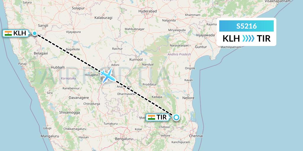 S5216 Star Air Flight Map: India to Tirupati
