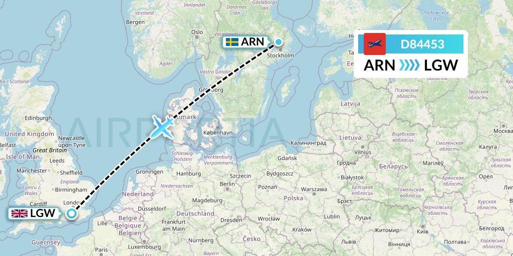 D84453 Norwegian Air International Flight Map: Stockholm to London