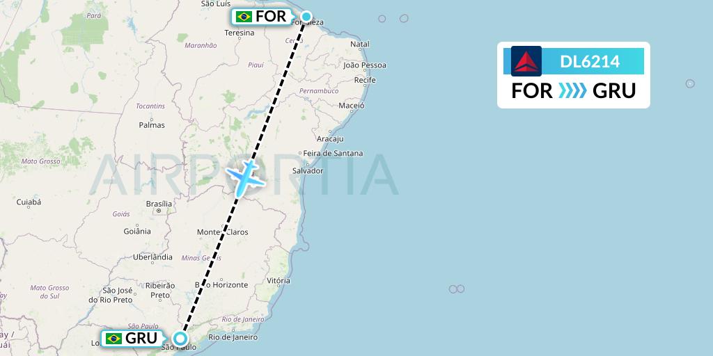 DL6214 Delta Air Lines Flight Map: Fortaleza to Sao Paulo