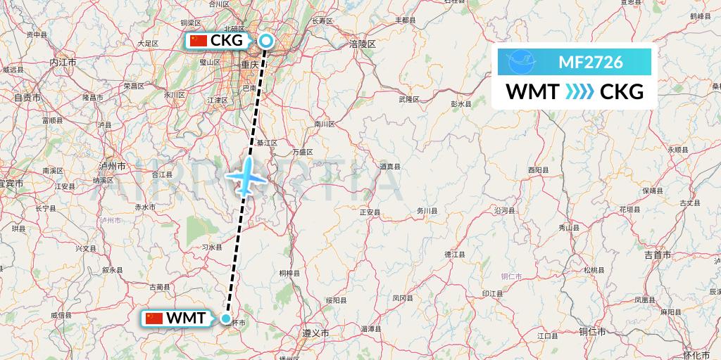 MF2726 Xiamen Airlines Flight Map: Zunyi to Chongqing