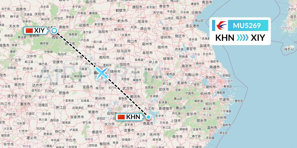 MU5269 China Eastern Airlines Flight Map: Nanchang to Xi'an