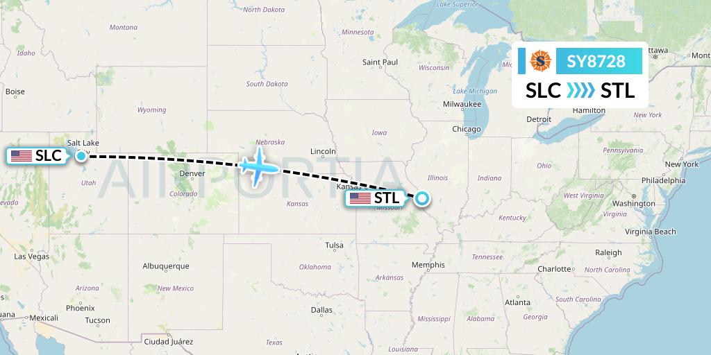 SY8728 Sun Country Airlines Flight Map: Salt Lake City to St. Louis