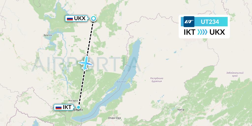 UT234 UTair Flight Map: Irkutsk to Ust-Kut