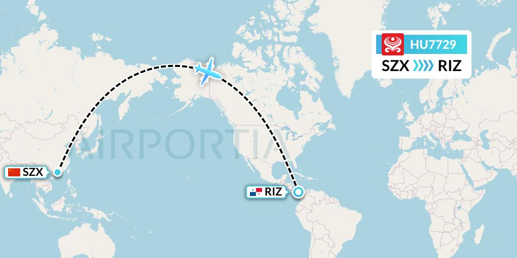 HU7729 Hainan Airlines Flight Map: Shenzhen to Rio Alzucar