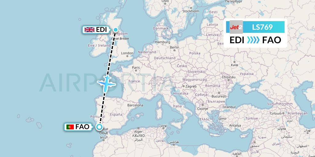 LS769 Jet2 Flight Map: Edinburgh to Faro