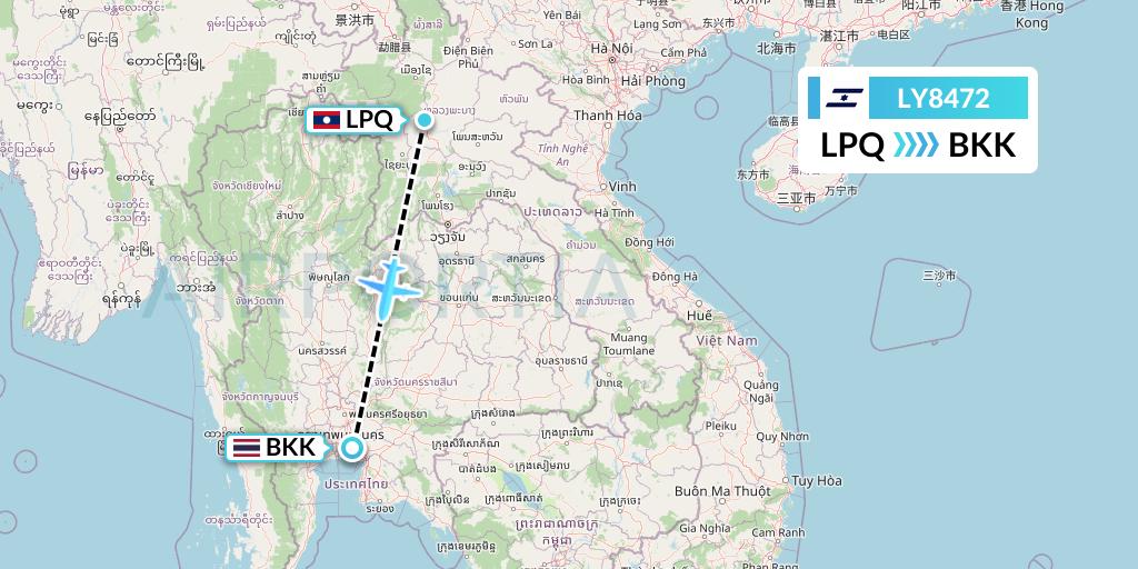 LY8472 El Al Flight Map: Luang Prabang to Bangkok