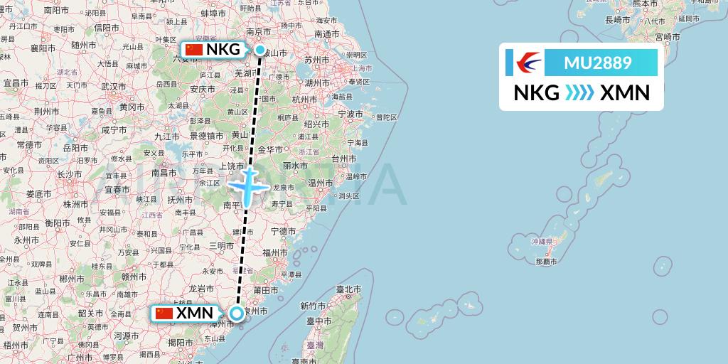 MU2889 China Eastern Airlines Flight Map: Nanjing to Xiamen