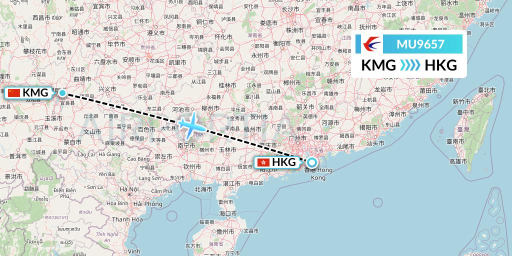 MU9657 China Eastern Airlines Flight Map: Kunming to Hong Kong
