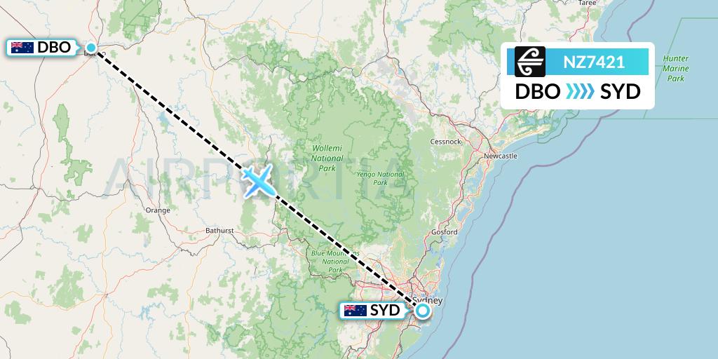 NZ7421 Air New Zealand Flight Map: Dubbo to Sydney