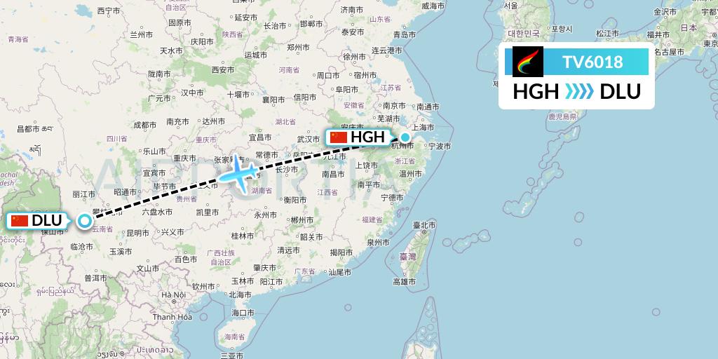 TV6018 Tibet Airlines Flight Map: Hangzhou to Dali