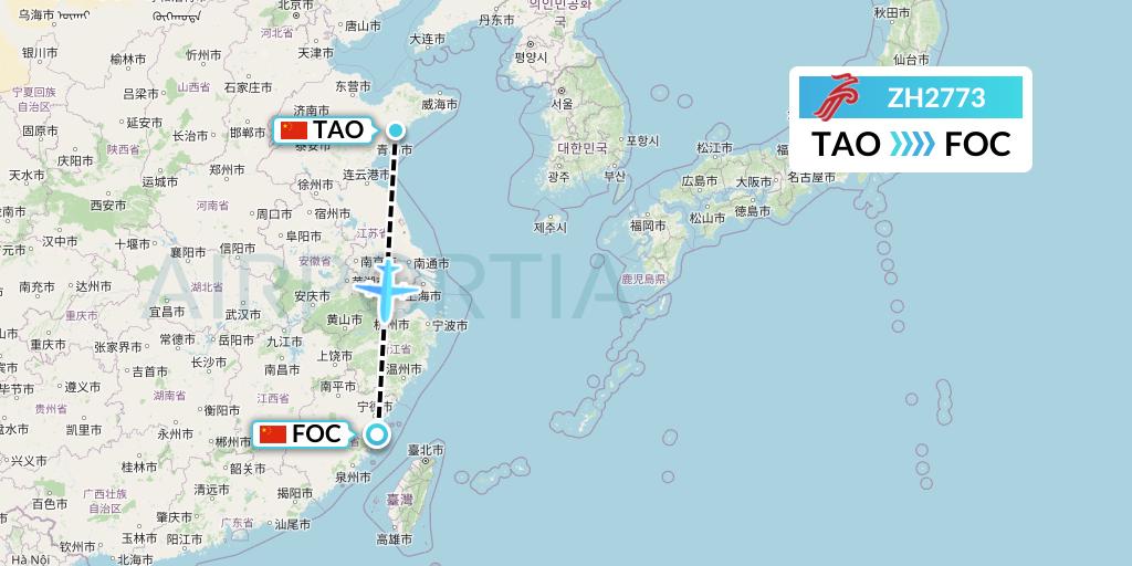ZH2773 Shenzhen Airlines Flight Map: Qingdao to Fuzhou