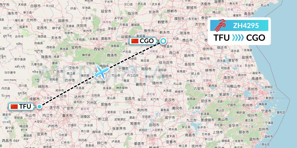 ZH4295 Shenzhen Airlines Flight Map: Chengdu to Zhengzhou