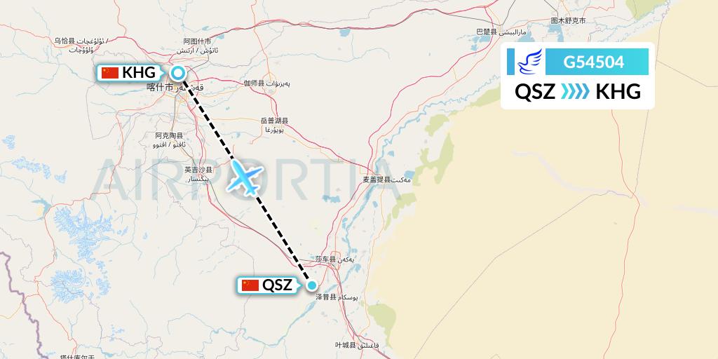 G54504 China Express Airlines Flight Map: Hotan to Kashgar