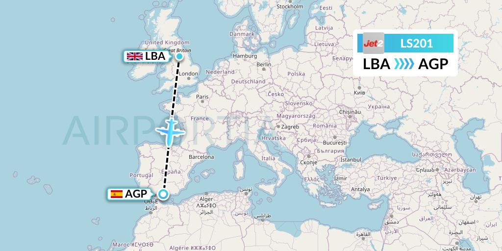 LS201 Jet2 Flight Map: Leeds to Malaga