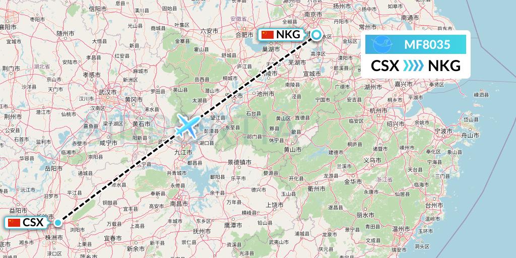 MF8035 Xiamen Airlines Flight Map: Changsha to Nanjing
