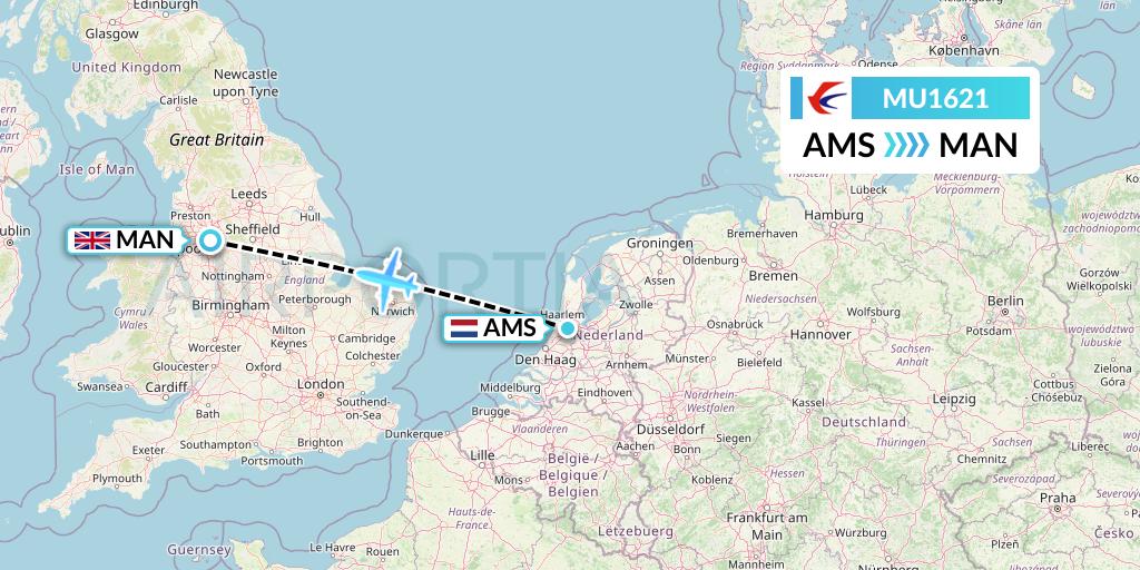 MU1621 China Eastern Airlines Flight Map: Amsterdam to Manchester