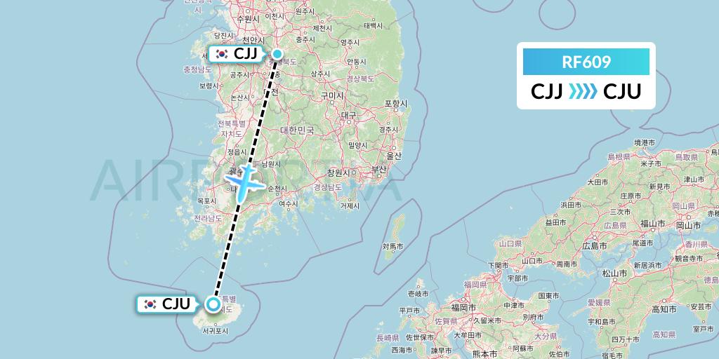 RF609 Aero K Airlines Flight Map: Cheongju to Jeju