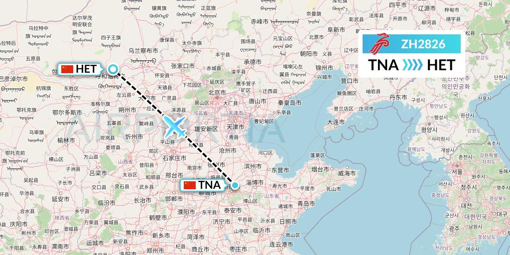ZH2826 Shenzhen Airlines Flight Map: Jinan to Hohhot