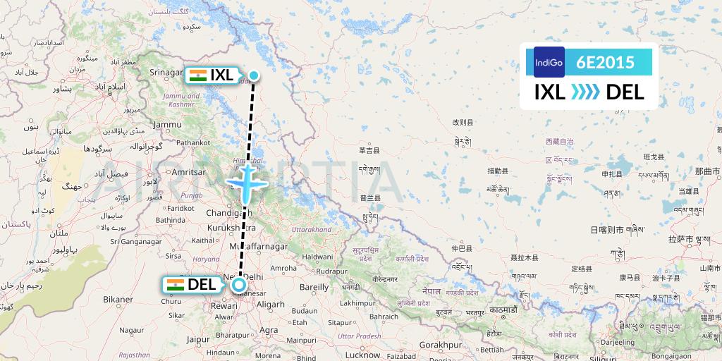 6E2015 IndiGo Airlines Flight Map: Leh to Delhi