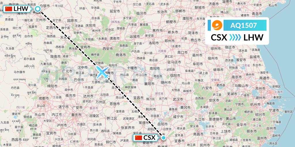 AQ1507 9 Air Flight Map: Changsha to Lanzhou