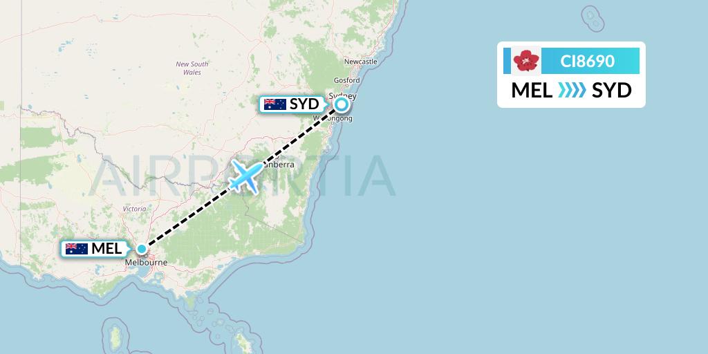 CI8690 China Airlines Flight Map: Melbourne to Sydney