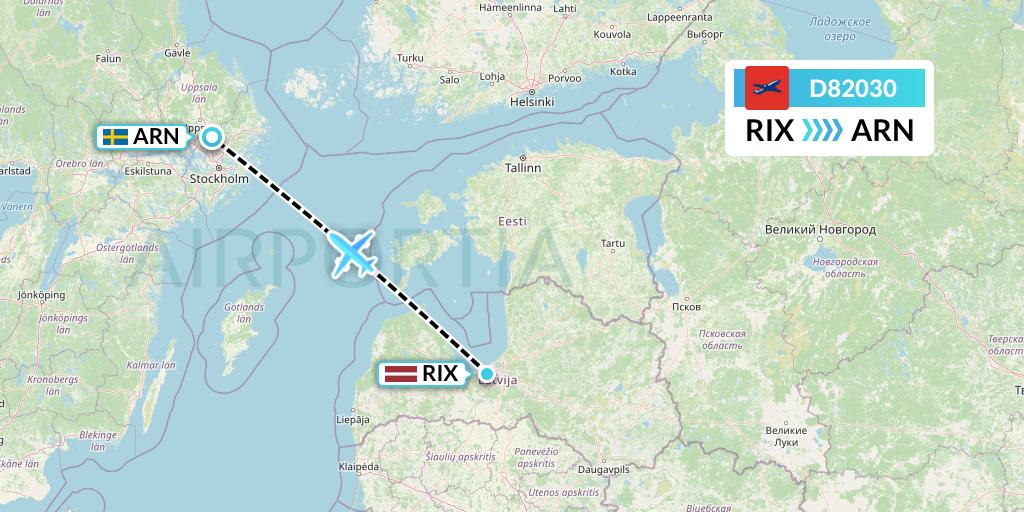 D82030 Norwegian Air International Flight Map: Riga to Stockholm