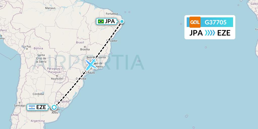 G37705 GOL Transportes Aeros Flight Map: Joao Pessoa to Buenos Aires