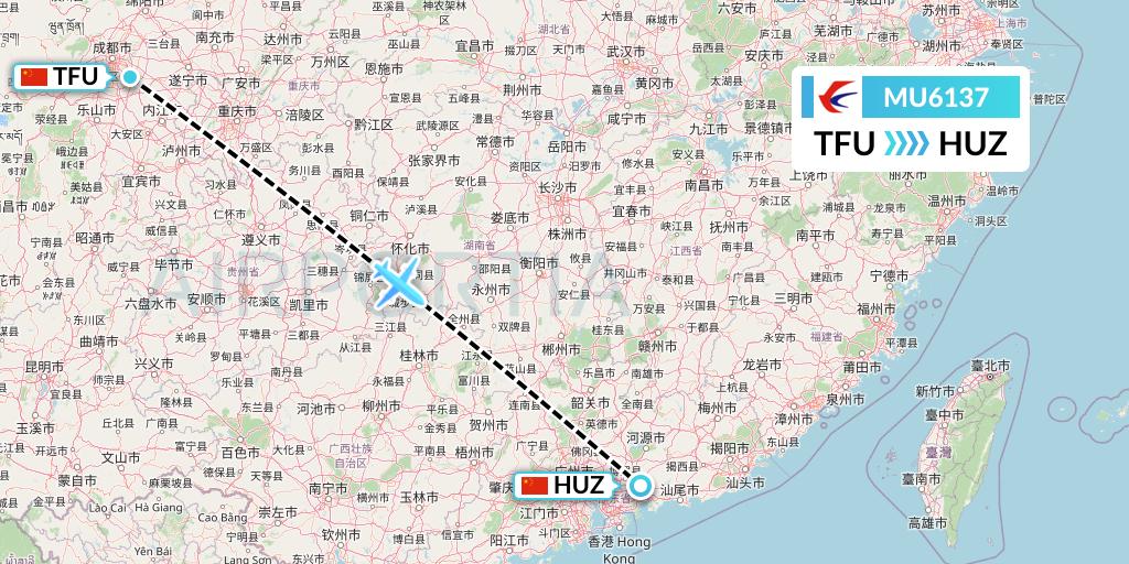 MU6137 China Eastern Airlines Flight Map: Chengdu to Huizhou