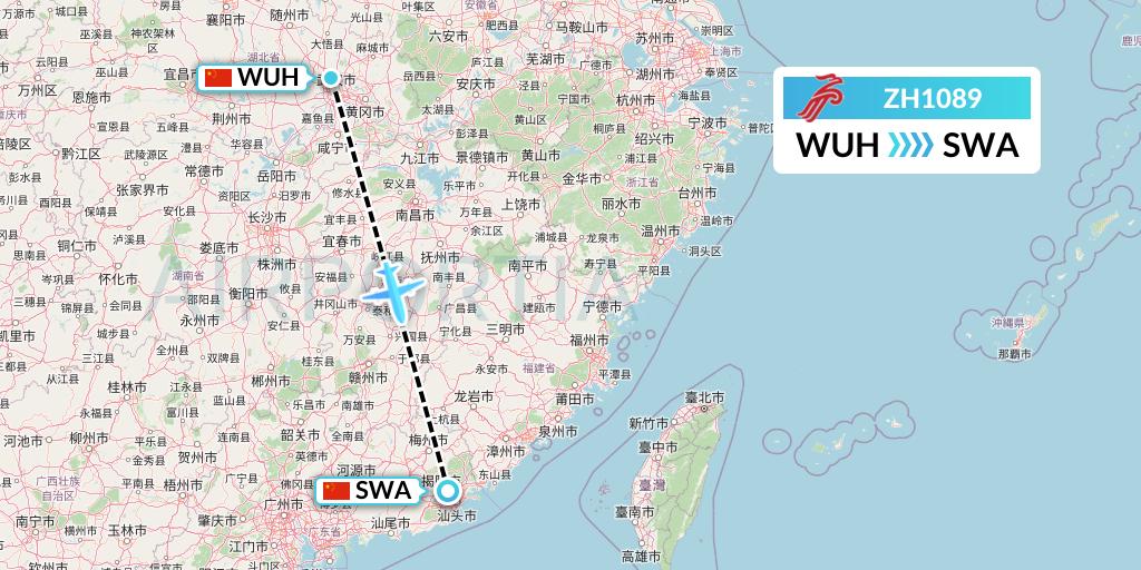 ZH1089 Shenzhen Airlines Flight Map: Wuhan to Jieyang
