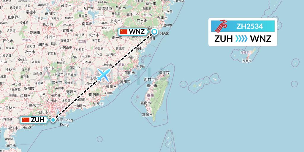 ZH2534 Shenzhen Airlines Flight Map: Zhuhai to Wenzhou