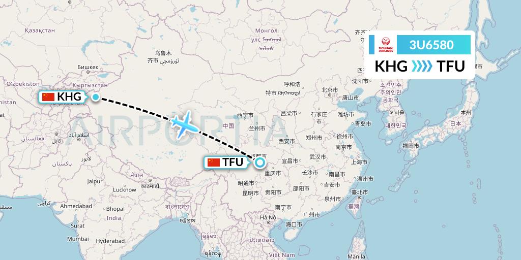 3U6580 Sichuan Airlines Flight Map: Kashgar to Chengdu