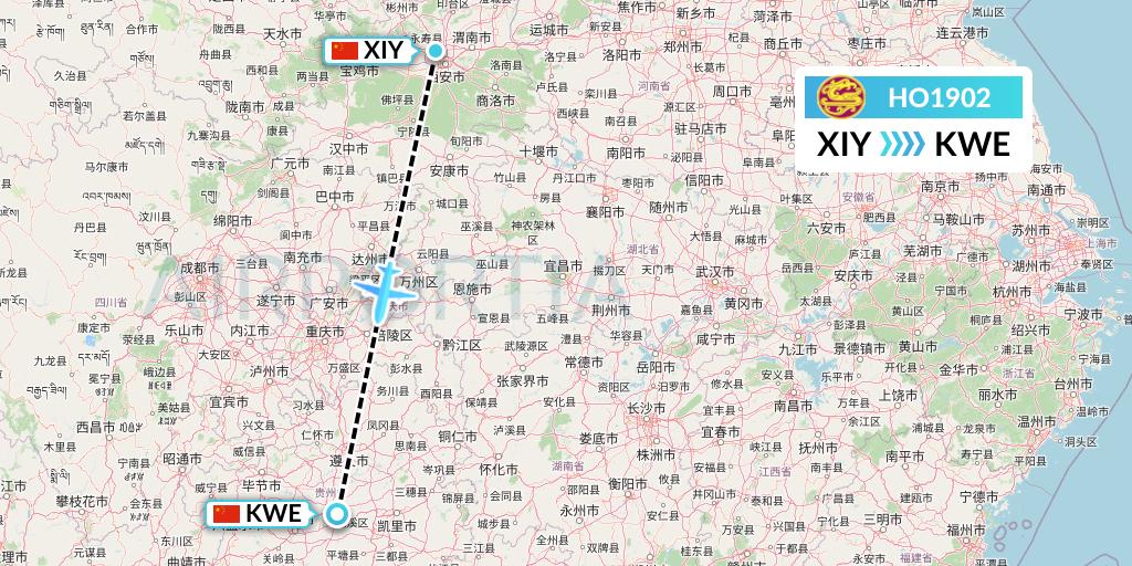 HO1902 Juneyao Airlines Flight Map: Xi'an to Guiyang