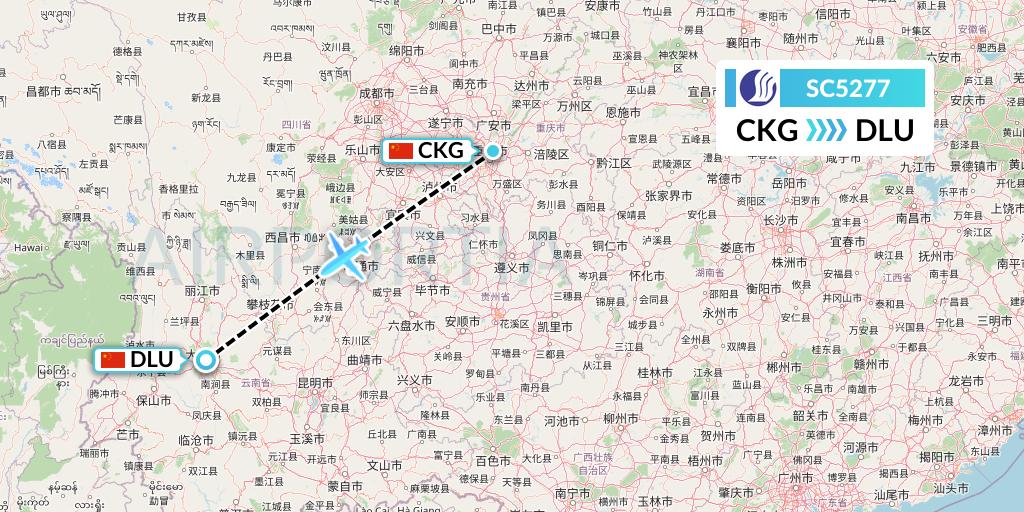 SC5277 Shandong Airlines Flight Map: Chongqing to Dali
