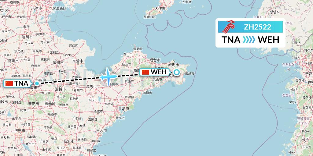 ZH2522 Shenzhen Airlines Flight Map: Jinan to Weihai