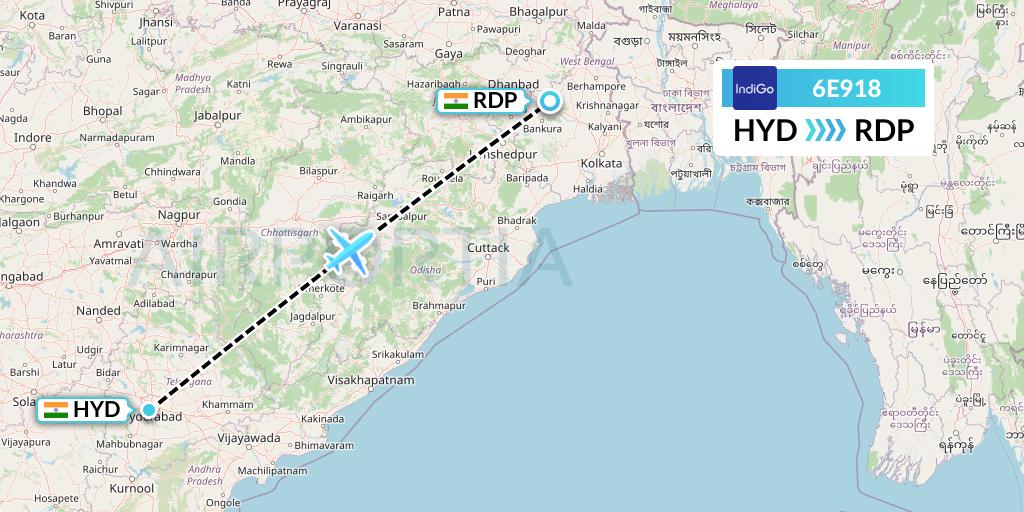6E918 IndiGo Airlines Flight Map: Hyderabad to Andal