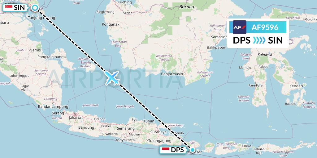 AF9596 Air France Flight Map: Denpasar to Singapore